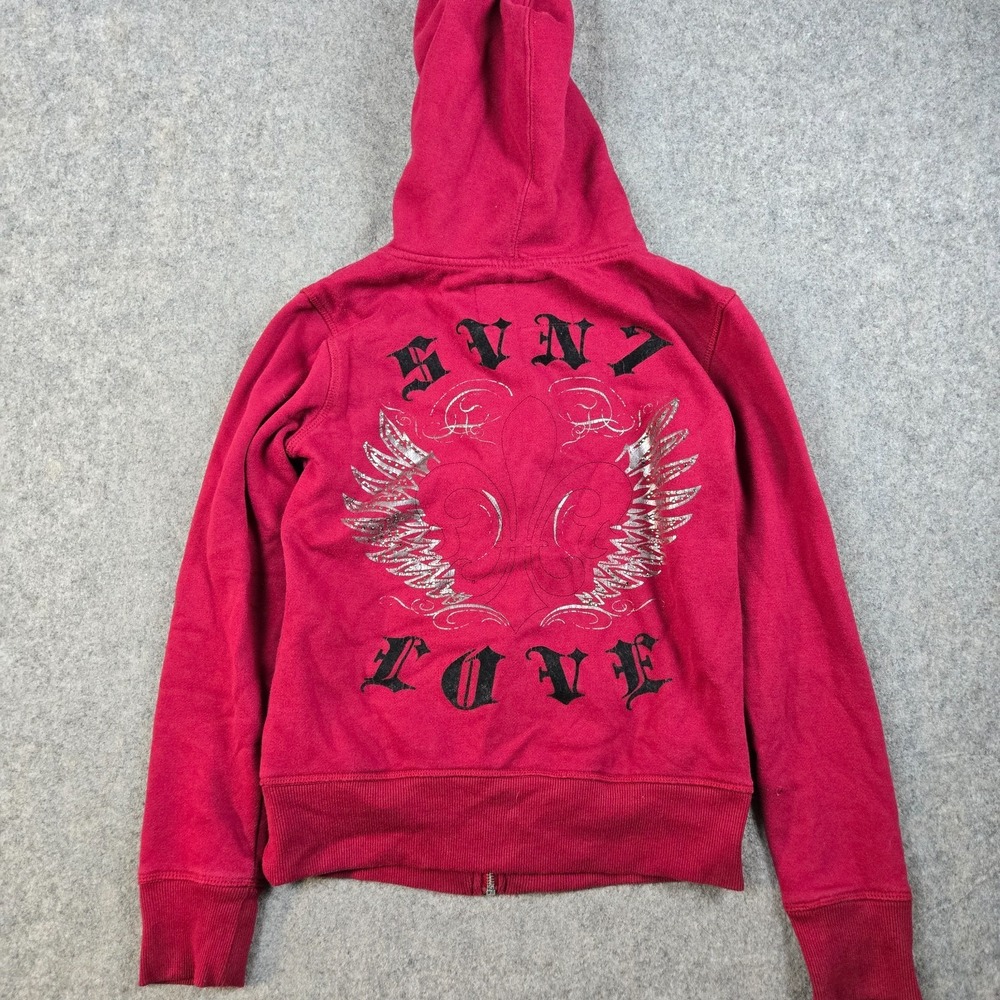 Vintage Seven7 Hoodie Womens M Pink Y2K Mall Goth‎ Logo Full Zip Surf Angel